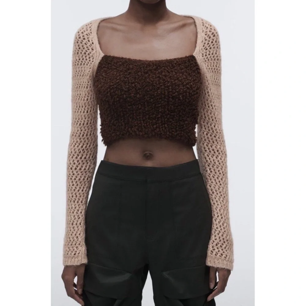 Zara sweater crop knit wool blend dainty fairy ethereal natural grunge Sz M NWOT